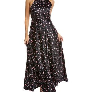 Tahari Black Floral Halter Maxi Dress